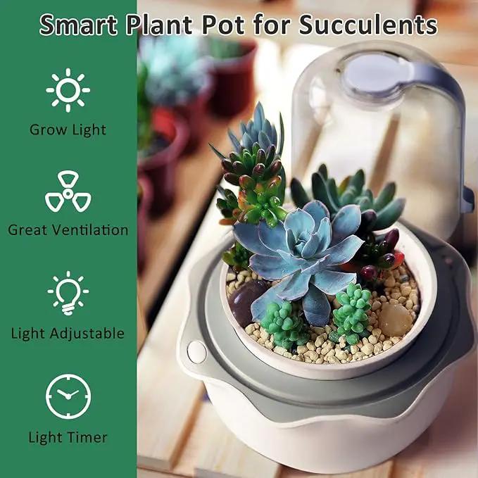 Smart Venus Fly Trap Terrarium Pot with Timer&Fan,Succulent Planter with Grow Light,Indoor Plant Pots Terrarium with Drainage Hole for Carnivorous Plants,Sundew Moss,Cactus(No Plant) by GreenHaven Gardens