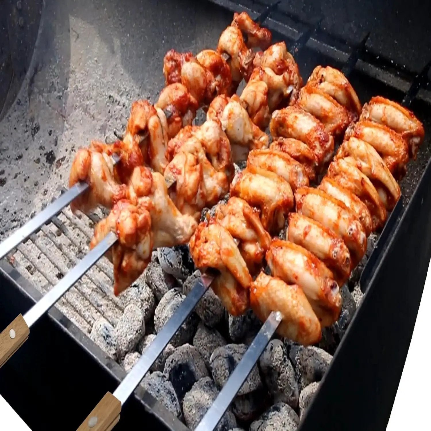 12 Pack Kebab Skewers BBQ Barbecue Skewers Stainless Steel Flat Sticks 22 Inch Heavy Duty Large Wide Reusable with Nonslip Wooden Handle Ideal for Shish Kabob Chicken Shrimp and Vegetables by GreenHaven Gardens