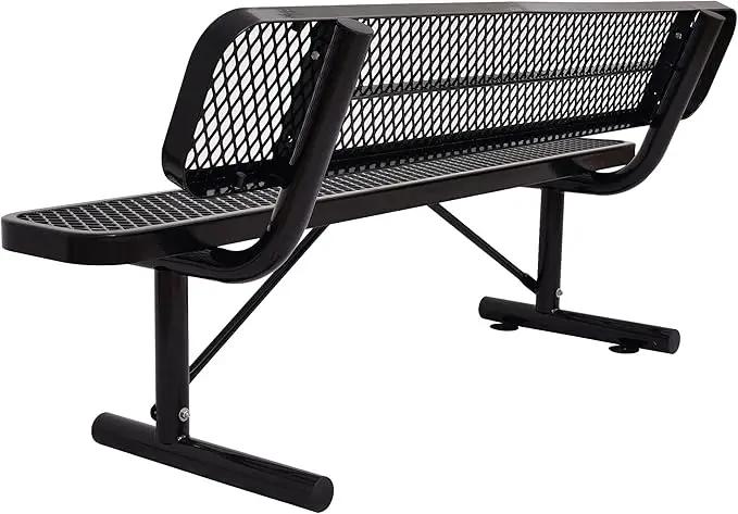 6 FT Heavy Duty Park Bench, Outdoor Metal Black Bench with Back-Commercial Steel Benches for Outside, 2-4 Person Seat-Garden Benches with Portable Frame for Outdoors by GreenHaven Gardens