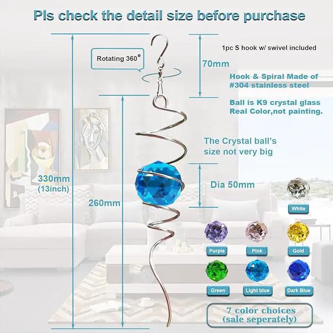 Fonmy Gazing Ball Spiral Tail -Decorative Wind Spinner Sun Catcher Rainbow Maker 11 inch Tail and 2 inch Peacock Blue Crystal Orb. Indoor Outdoor Garden Decoration -13 inch Height by GreenHaven Gardens