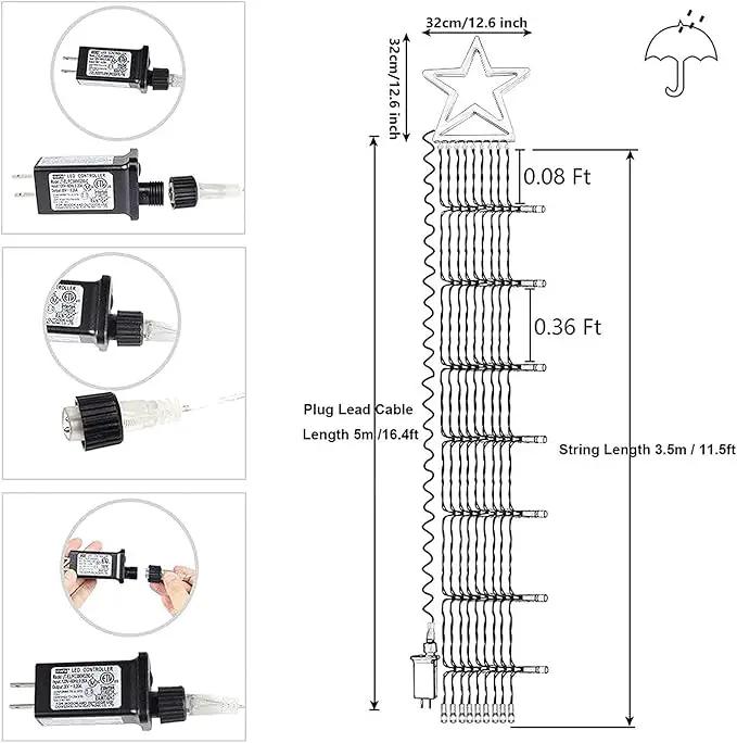 Christmas Decoration Lights, Outdoor Christmas String Lights 320 LED 11.5 Ft Waterfall Tree Lights with Big Star Topper 8 Light Modes for Christmas New Year Holiday Garden Yard Indoor Outdoor Decor by GreenHaven Gardens