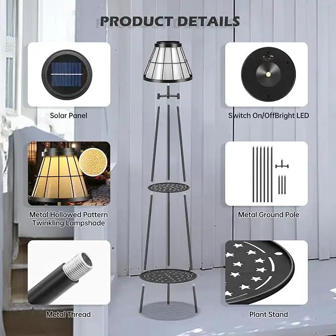 2 Pack Solar Lights Outdoor with Plant Stands, Solar Floor Lamp Street Lights Metal Tripod Patio Lights for Garden Yard Pathway Driveway Front/Back Porch Decoration by GreenHaven Gardens