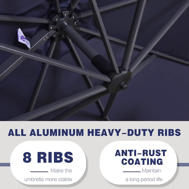PURPLE LEAF 11 Feet Patio Umbrella Outdoor Cantilever Round Umbrella Aluminum Offset Umbrella with 360-degree Rotation for Garden Deck Pool Patio, Navy Blue by GreenHaven Gardens