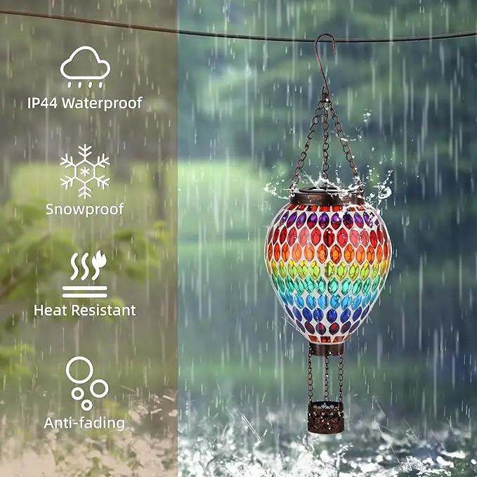 VOREEN Hot Air Balloon Solar Lantern, Mosaic Solar Outdoor Hanging Wind Light, Waterproof, Patio Festive Decor, Easter Gifts for Mom Father Grandma, Rainbow Pattern by GreenHaven Gardens