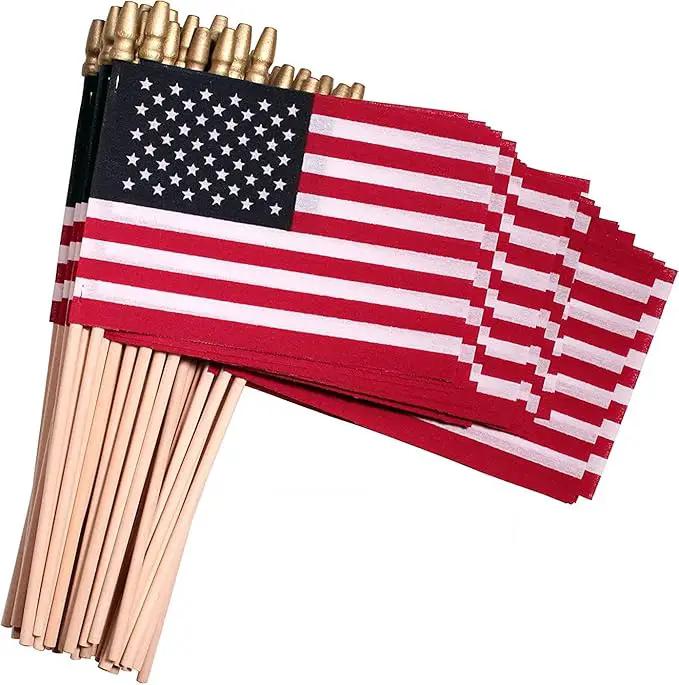 American Flags on Stick - Handheld Spearhead US Flag for 4th of July, Memorial Day Event Decorations - Patriotic Decor for Indoors & Yard - Wooden Stick, Cotton Fabric - (4"X6" - 144 Pack) by GreenHaven Gardens
