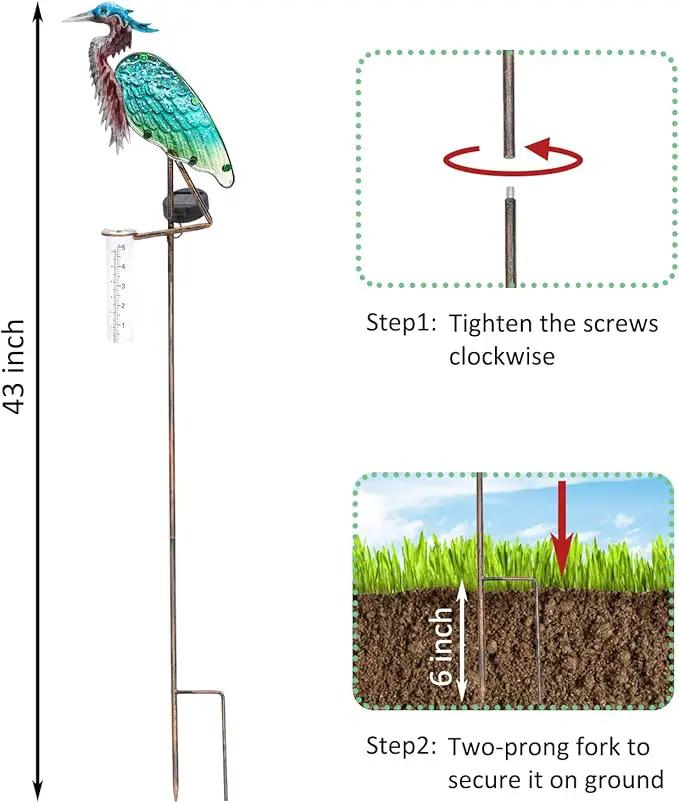 LEWIS&WAYNE 43’’ Solar Heron Rain Gauge Outdoor Decorative Metal Stake LED Lights with Glass Tube Solar Pathway Lights for Garden, Yard, Patio, Lawn Decor by GreenHaven Gardens