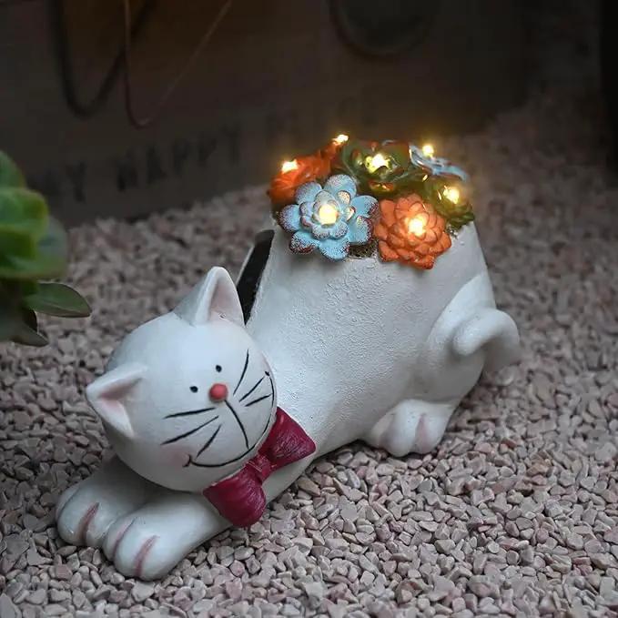Cat Garden Figurines Outdoor Decor Solar Statue with LED Lights for Patio Lawn Yard Art Decoration Housewarming Garden Gift by GreenHaven Gardens