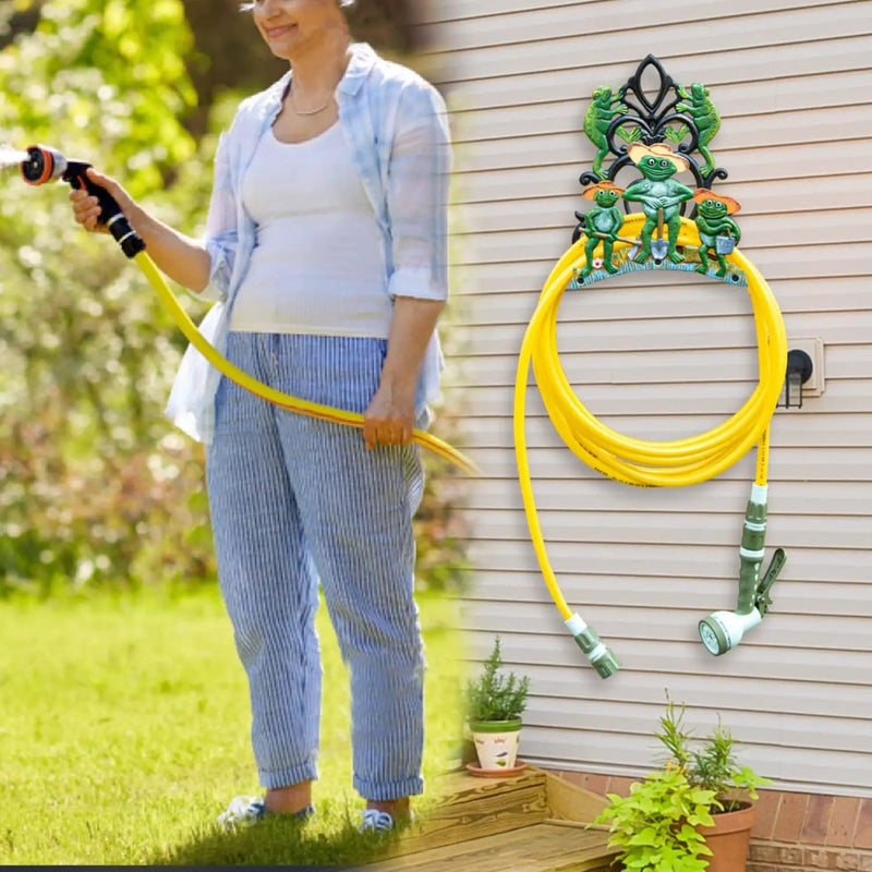 Sungmor Garden Hose Holder Wall Mounted, Large Capacity & Heavy Duty Cast Iron Water Hose Holder for Outside, Pretty & Lovely Hard-working Frogs Hose Reel, Watering Hose Metal Stand Sturdy Pipe Hanger by GreenHaven Gardens