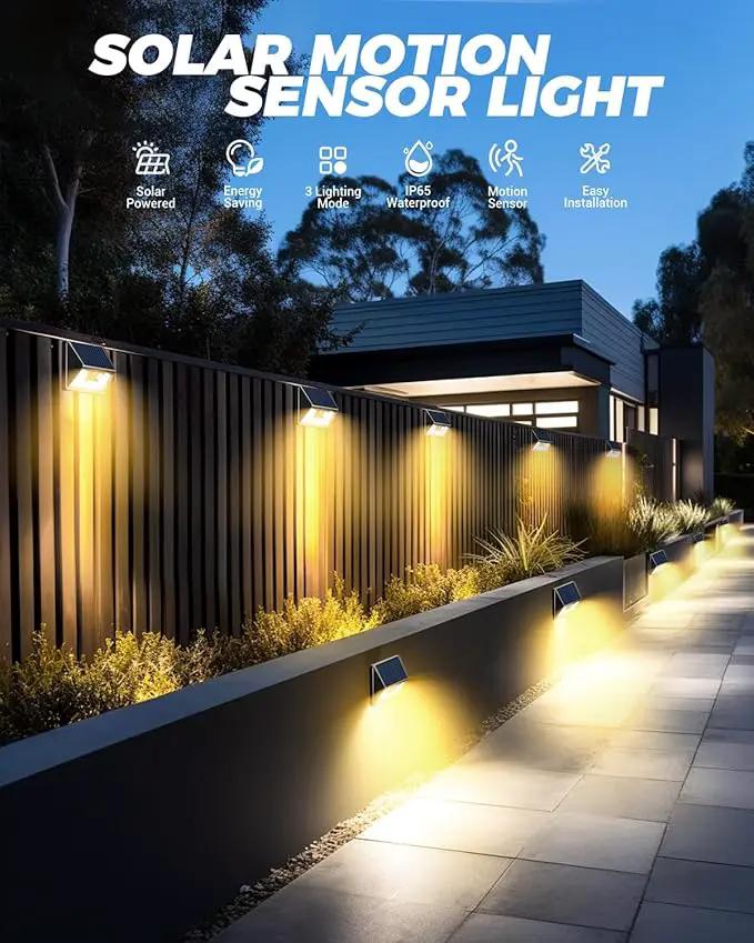 12 Pack Solar Fence Lights, Motion Sensor Deck & Wall Lights - Warm White LED, Wireless, Waterproof, Outdoor for Yard, Steps & Garden - Black by GreenHaven Gardens