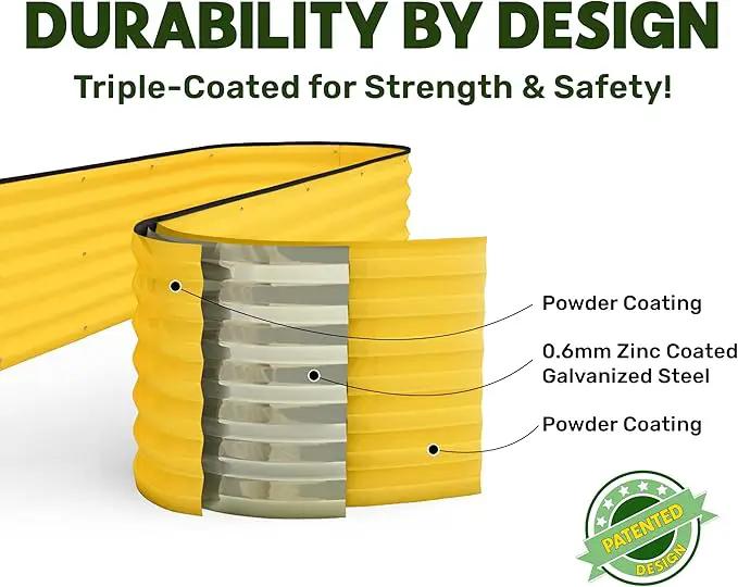 9-in-1 Galvanized Steel Raised Garden Bed // 8×2×1.5 ft Modular Planter for Gardening, Vegetables, Flowers // 18" Tall Metal Raised Garden Beds Outdoor (Yellow) // Patented Design Planter Box by GreenHaven Gardens