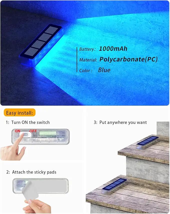 Blue Solar Lights for Outside,6 Pack Solar Deck Lights Outdoor Waterproof LED,Blue Step Light for Outside,Dock Light Solar Powered Waterproof for Deck,Steps,Dock,Driveway,Stair,Path by GreenHaven Gardens