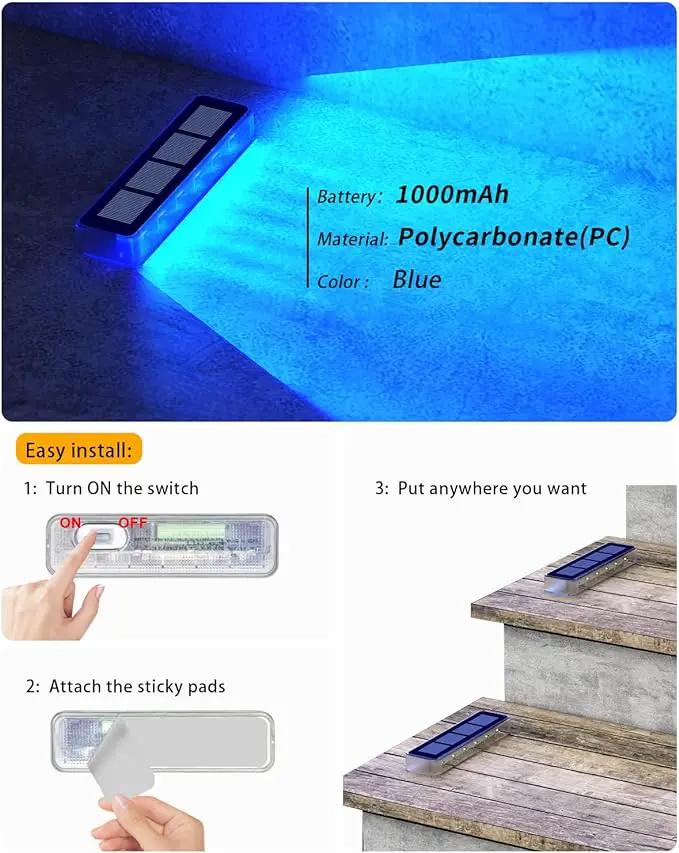 Solar Step Lights for Outside, 2 Pack Solar Stair Lights, Blue Outdoor Deck Light Waterproof, Outdoor Light Solar Powered for Deck, Dock, Pathway, Porch, Path, Ground, Backyard by GreenHaven Gardens