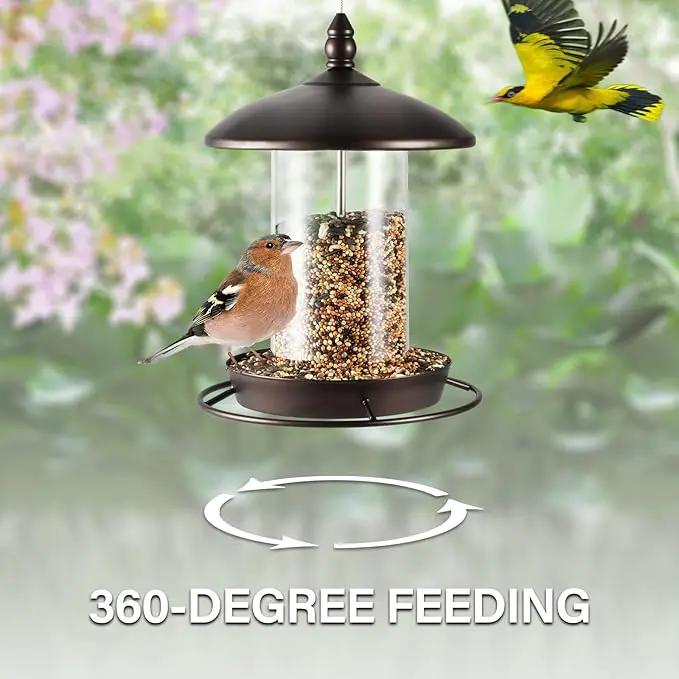 Metal Bird Feeder for Outside Hanging,Wild Bird Feeders for Cardinal, Large Roof and Tray - 6 Port by GreenHaven Gardens