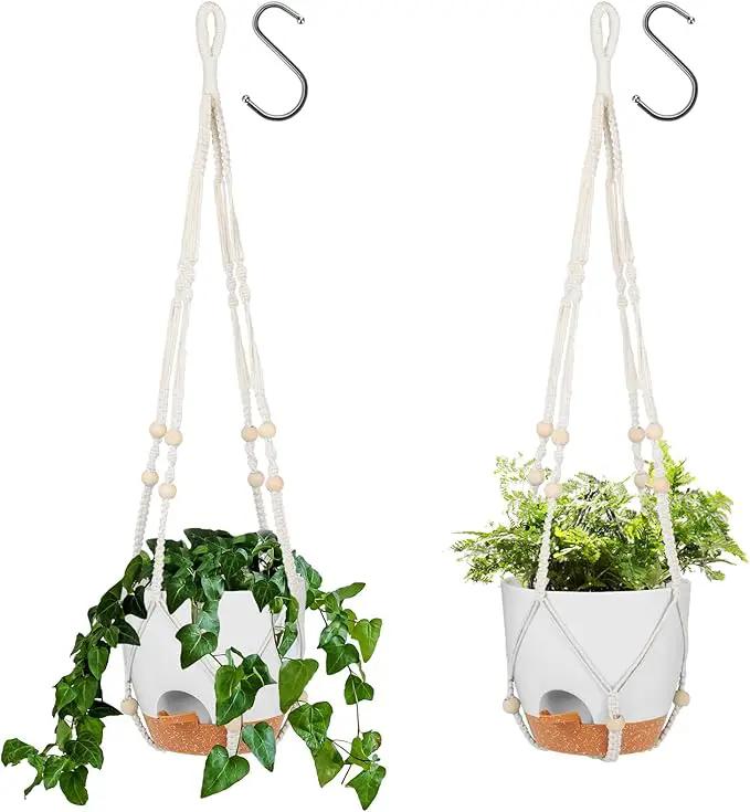 GARDIFE 8 Inch Hanging Planters with Macrame Plant Hanger for Indoor and Outdoor Plants, 2 Pack Large Self Watering Hanging Plant Pot with Basket Flower Pot with Drainage Hole, White by GreenHaven Gardens