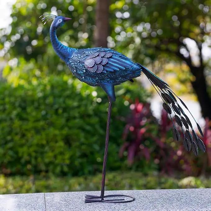 VEWOGARDEN 2 Pack Peacock Outdoor Garden Sculptures & Statues Metal Peacock Yard Art for Lawn Patio Pool Outside Decorations by GreenHaven Gardens