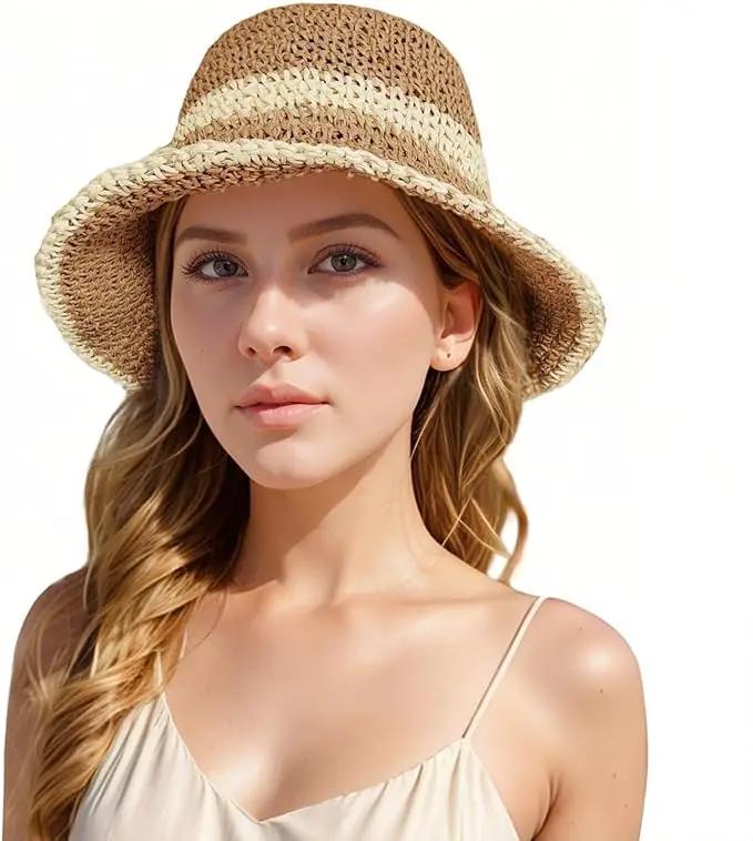 Floppy Big Beach Straw Hats for Women Foldable Summer Wide Brim Packable Sun Hat Womens Travel Straw Fedora Hat by GreenHaven Gardens