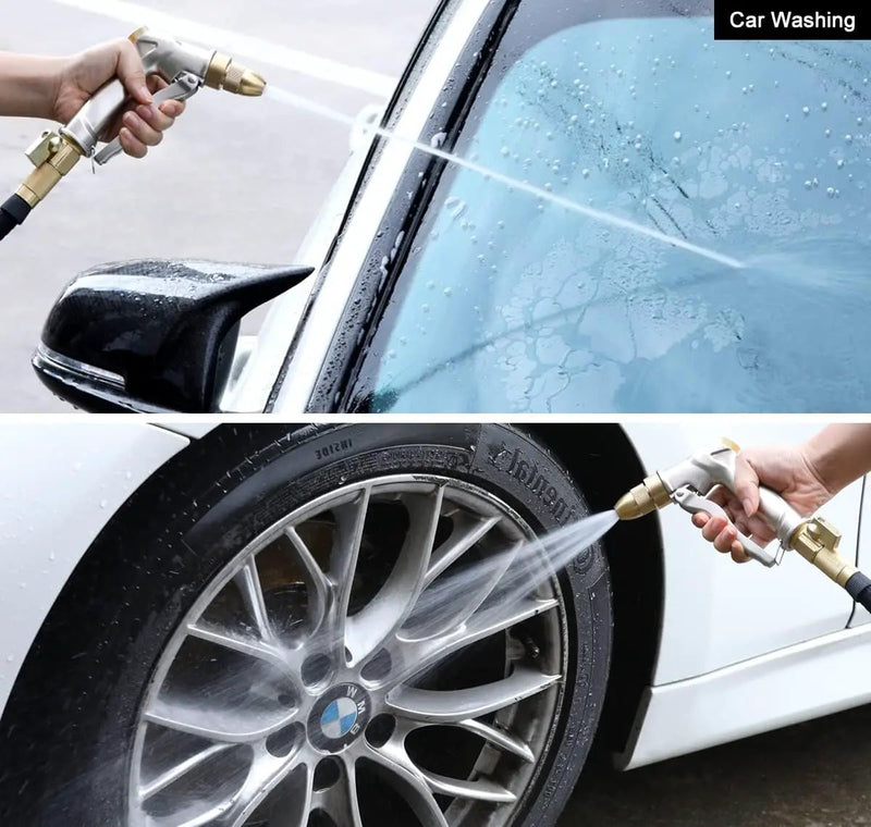 ESOW Heavy Duty Metal Garden Hose Nozzle, High Pressure Water Hose Nozzle with 4 Spray Patterns Rotating, Ideal for Outdoor Lawn & Garden Watering, Car & Pet Washing, Silver by GreenHaven Gardens