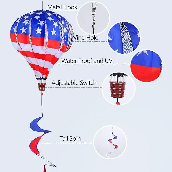 BATTIFE 2Pcs Patriotic Hot Air Balloon Wind Spinner, American Flag Kinetic Wind Twister with Tail, Outdoor Spiral Windmill Garden Yard, 4th of July Hanging Decoration by GreenHaven Gardens