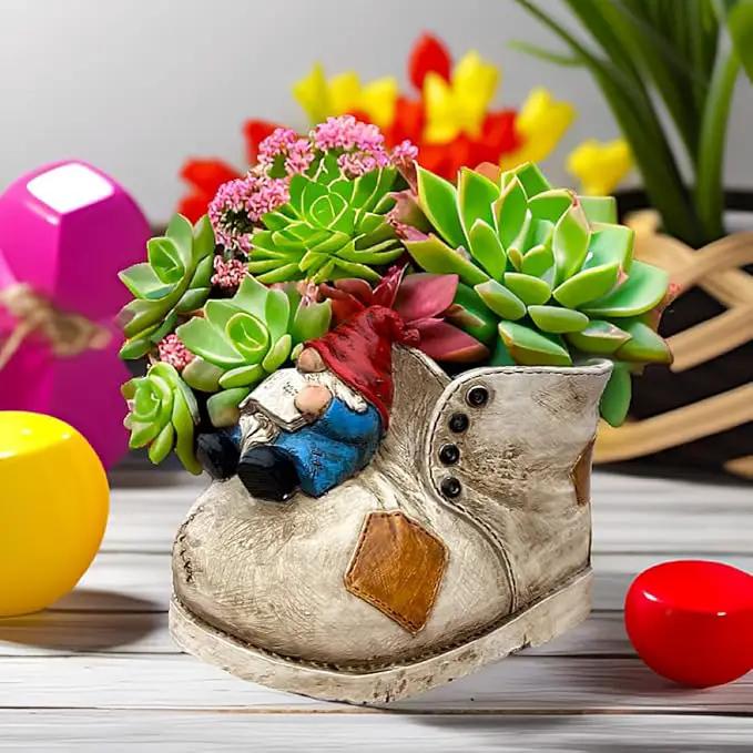 Cute Planter Pot Suitable for Indoor and Outdoor, Small gnome Resin Succulent Plant Flower pots, Decorative Fun Flower pots with Drainage Holes, Ideal Home and Garden Decoration Gifts by GreenHaven Gardens