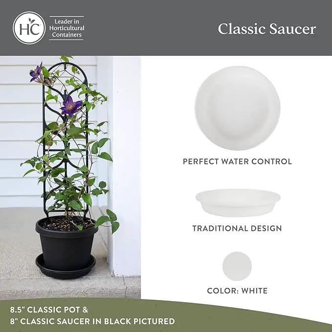 The HC Companies Flower Pot Saucers - Plastic Plant Saucer for Outdoors & Indoors - Traditional Design Plant Pot Trays for Water Drainage - Durable & Stylish Round Plant Tray (21-inch White) by GreenHaven Gardens