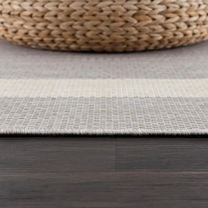 CAMILSON Outdoor Rug 6x9,Modern Outside Rugs for Patios Porches Waterproof Durable Washable Non-Shedding, Easy-to-Clean Indoor Outdoor Area Carpet (6 x 9, Bordered - Gray/White) by GreenHaven Gardens