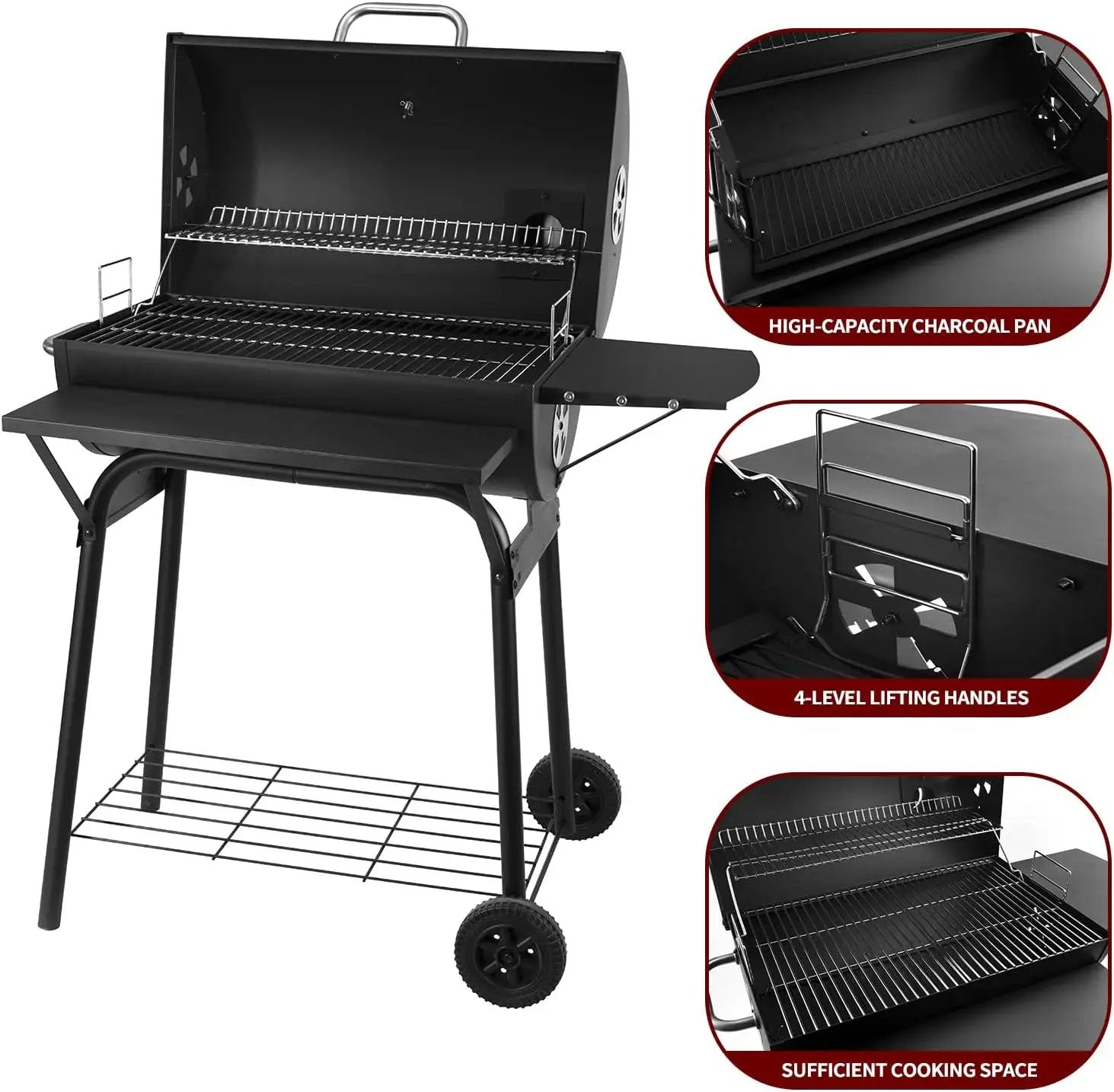 Charcoal Grills Outdoor BBQ Grill 30INCH Barrel Charcoal Grill with Side Table, 627 Square Inches, Outdoor Backyard Camping Picnics, Patio and Parties, Black by DNKMOR by GreenHaven Gardens