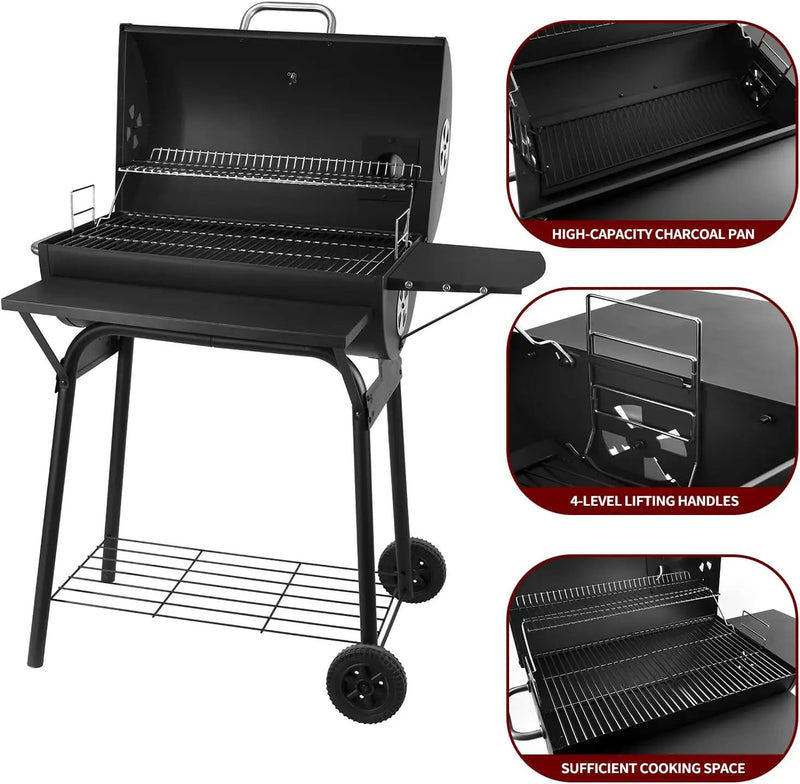 Charcoal Grills Outdoor BBQ Grill 30INCH Barrel Charcoal Grill with Side Table, 627 Square Inches, Outdoor Backyard Camping Picnics, Patio and Parties, Black by DNKMOR by GreenHaven Gardens