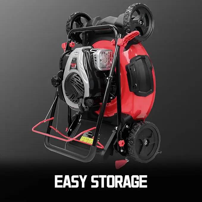 PowerSmart Gas Lawn Mower 21-inch with 140cc Briggs and Stratton E550 Engine, 3-in-1 Push Mower with Mulch, Bagger, Side-Discharge by GreenHaven Gardens