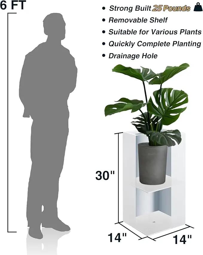 Metallic Heavy Large Planter Box for Outdoor or Indoor, Tall Metal Planters, Rectangular Flowerpot for Front Porch, Garden, Patio ‎25Pounds Pure White, No Assembly 1 Pack by GreenHaven Gardens