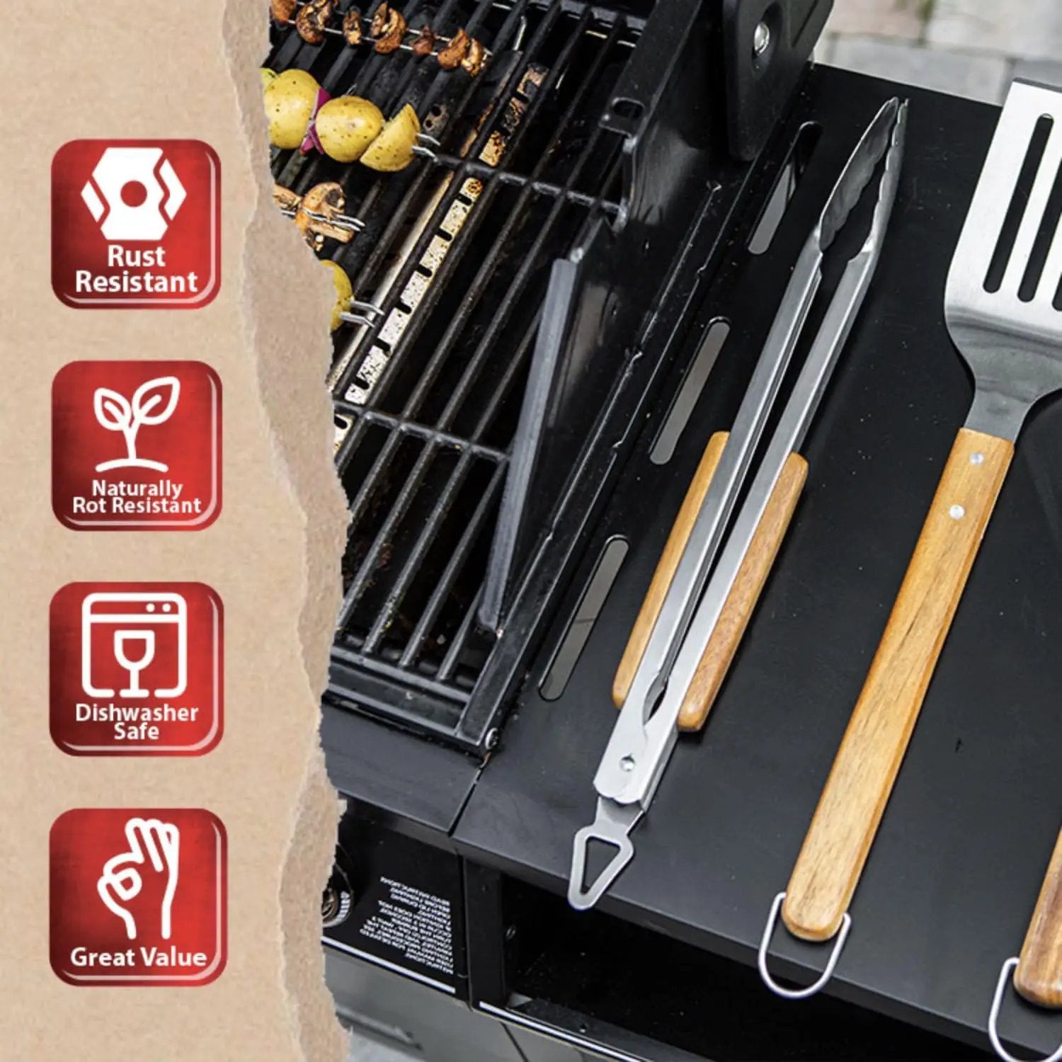 BBQ-AID Pro BBQ Tongs for Grill - 17" Professional Grade Barbecue Tongs for Cooking- Solid & Sturdy - Built with 304 Grade Stainless Steel and Acacia Wood - Heavy Duty Built to Last Kitchen essential. by GreenHaven Gardens