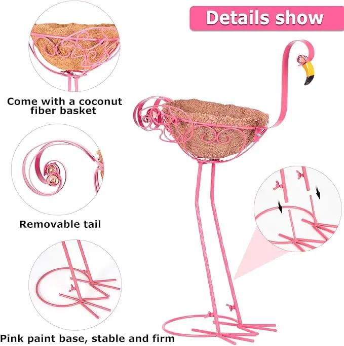 Set of 2 Pink Metal Flamingo Planters with Basket for Indoor Outdoor Garden Yard Decor by GreenHaven Gardens