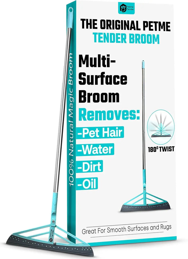 Magic Broom Squeegee Dog Pet Hair Remover, Rotatable, Height Adjustment - Silicone Broom Pet Hair Remover for All-Surfaces Hardwood Floors, Rugs, Tile, Glass, Liquid-Dirt with 50" Handle by GreenHaven Gardens