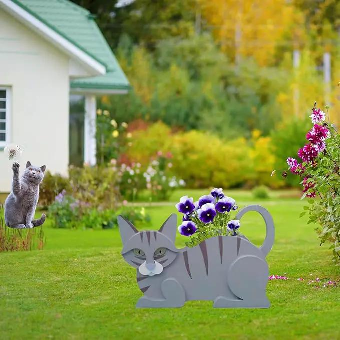 Blue Cat Planter Plant Pots,Cute Garden Cat Flower Planter,Cat Planters Birthday Gifts for Women,Office,Indoor/Outdoor Decor（12.5 * 5.6 * 7.8in） by GreenHaven Gardens