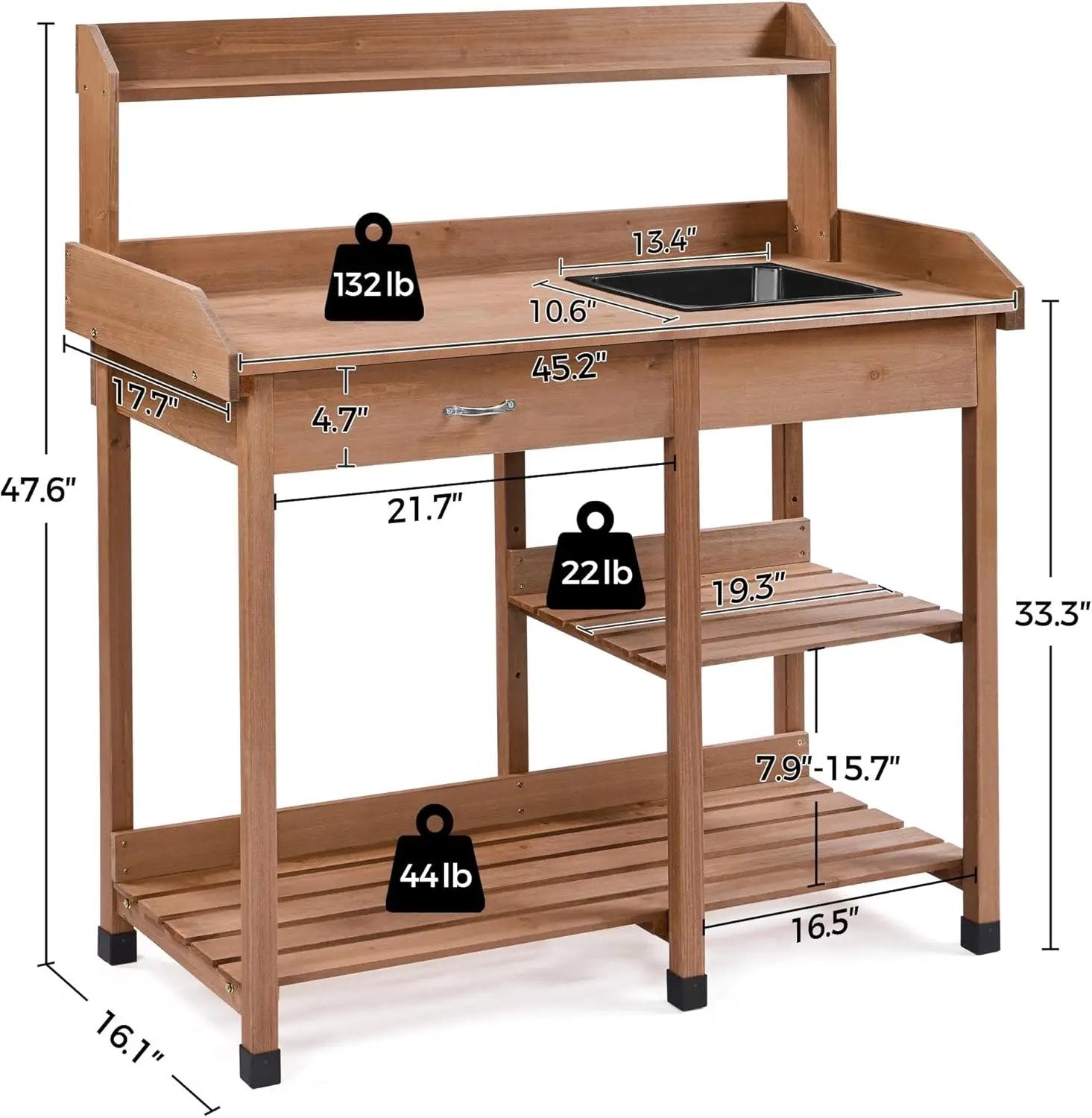 Yaheetech Potting Bench Outdoor Garden Work Bench Station Planting Solid Wood Construction for Horticulture w/Sink Drawer Rack Shelves Brown by GreenHaven Gardens