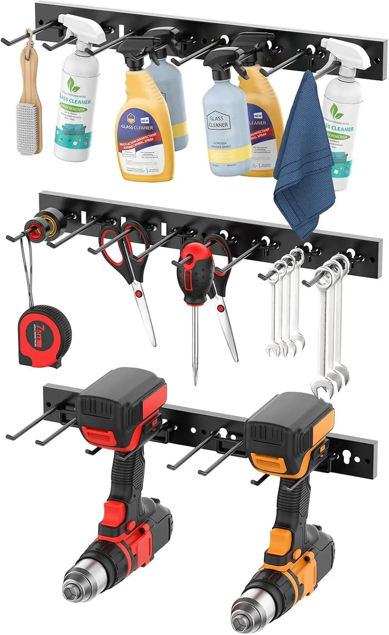 CCCEI 3 Modular Pegboard Strip Storage, Metal Peg Slat Wall Mount for Garage, Basement, Garden, Laundry Room Organization. Flexible Tool Organizer for Rake, Shovels, Crafting. Gifts for Men, Black. by GreenHaven Gardens