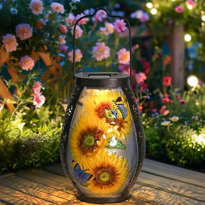 MUMTOP Solar Lanterns Outdoor Waterproof Sunflower Solar Powered LED Lights Hanging Solar Lantern Metal Decorative for Patio Table Garden Outside Yard Backyard by GreenHaven Gardens