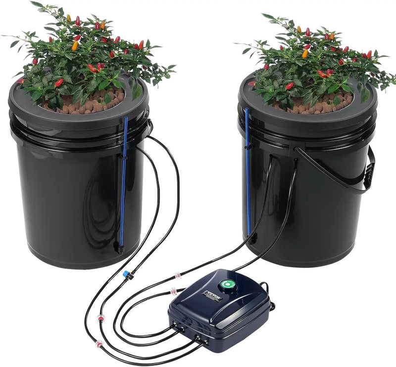VEVOR DWC Hydroponics Grow System, Hydroponic Growing System with Top Drip Kit, Deep Water Culture 5-Gallon 2 Buckets, with Air Pump, Air Stones and Water Level Device for Leafy Vegetables by GreenHaven Gardens