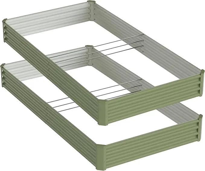 2PCS 8x4x1ft Galvanized Raised Garden Bed-Outdoor Galvanized Planter Box for Vegetables, Fruits,Herbs, Flowers, Metal Raised Garden Bed kit-Green by GreenHaven Gardens