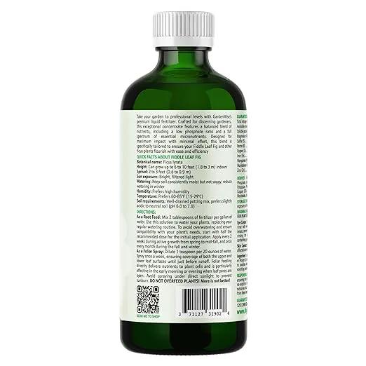 3-1-2 Liquid Fertilizer Concentrate with Micronutrients - Optimal Fiddle Leaf Fig Plant Food, Ideal for Ficus Lyrata & Fig Trees, Gold Leaf Enhanced Indoor Plant Fertilizer (32 OZ) by GreenHaven Gardens