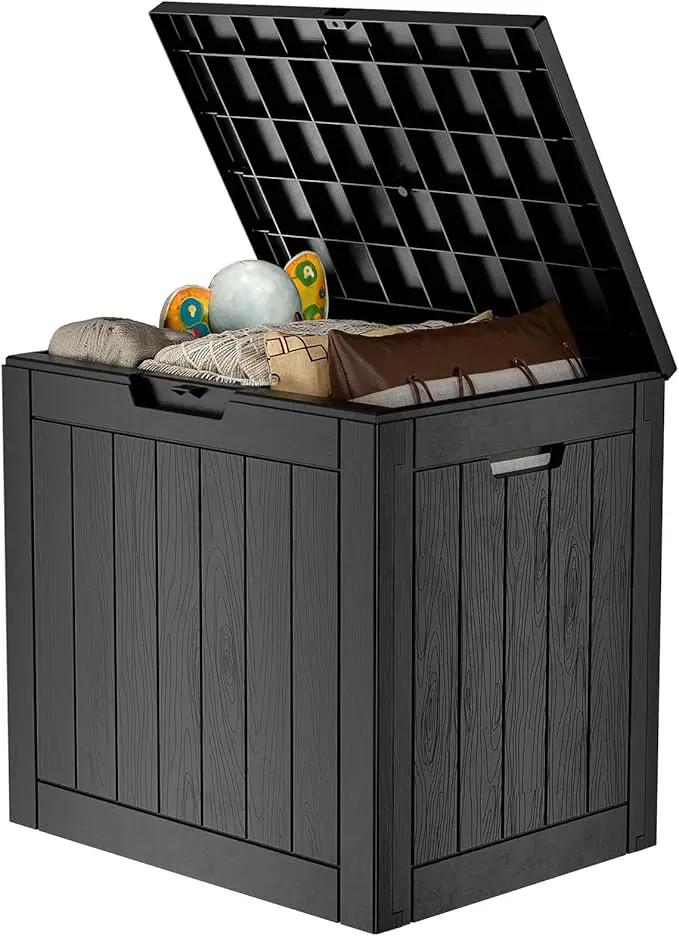 31 Gallon Waterproof Outdoor Storage Box,Resin Deck Box,Lockable Outside Storage Box Container for Patio Furniure,Garden (31 Gallon Black) by GreenHaven Gardens