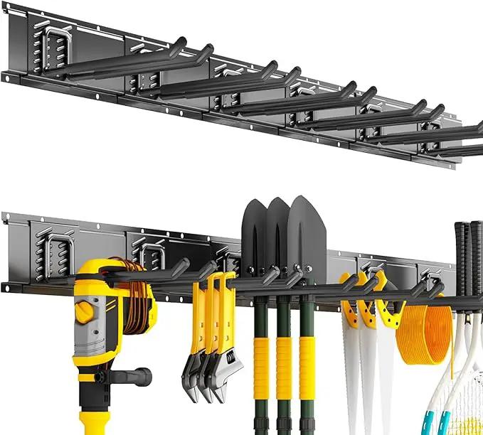 Garage Organization Tool Organizer Wall Mount, 48inch Heavy Duty Garden Tool organizer Storage System, Easy Install With 6 Adjustable Straight Hooks, For Garage, Basement, Shed, Workshop(Black) by GreenHaven Gardens