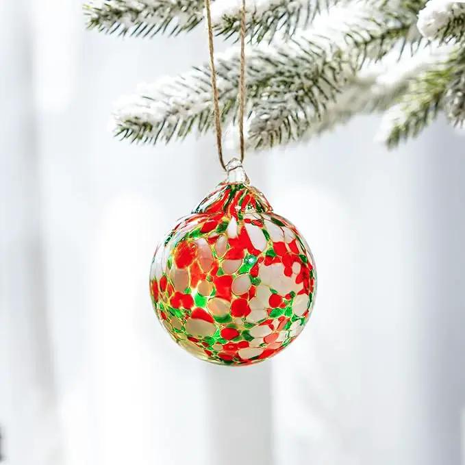 Set of 3 Blown Glass Christmas Ornament Balls for Christmas Tree Decor Glass Gazing Balls for Garden Patio Decor Glass Hanging Xmas Ornament Balls Gifted Box by GreenHaven Gardens