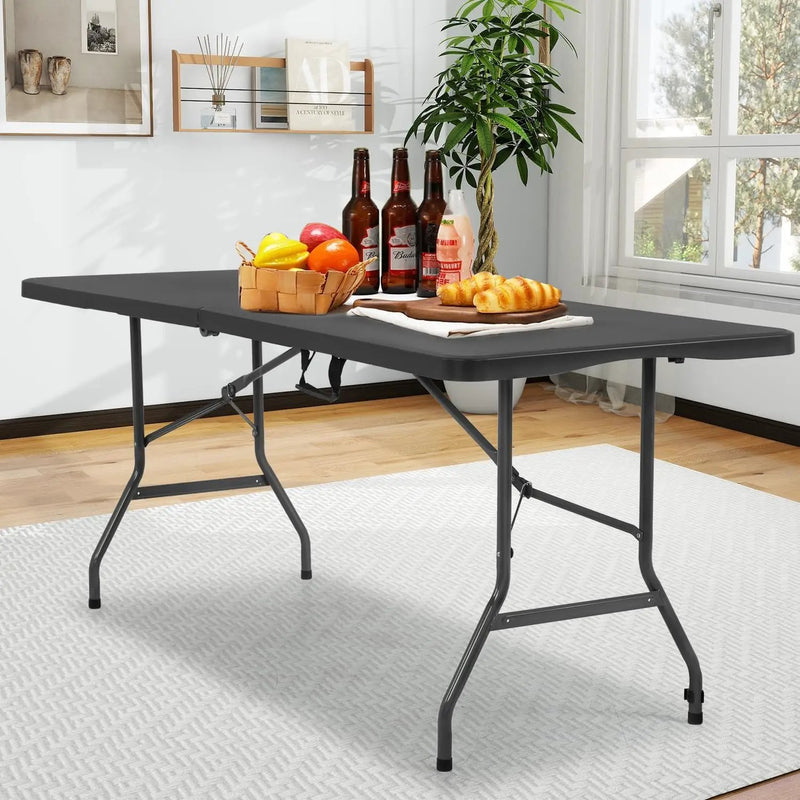 6FT Folding Table, Heavy Duty Plastic Table Portable Fold-in-Half Utility Table Indoor Outdoor Picnic Table w/Handle & Lock for Camping BBQ Party Wedding Market Events, Black by GreenHaven Gardens