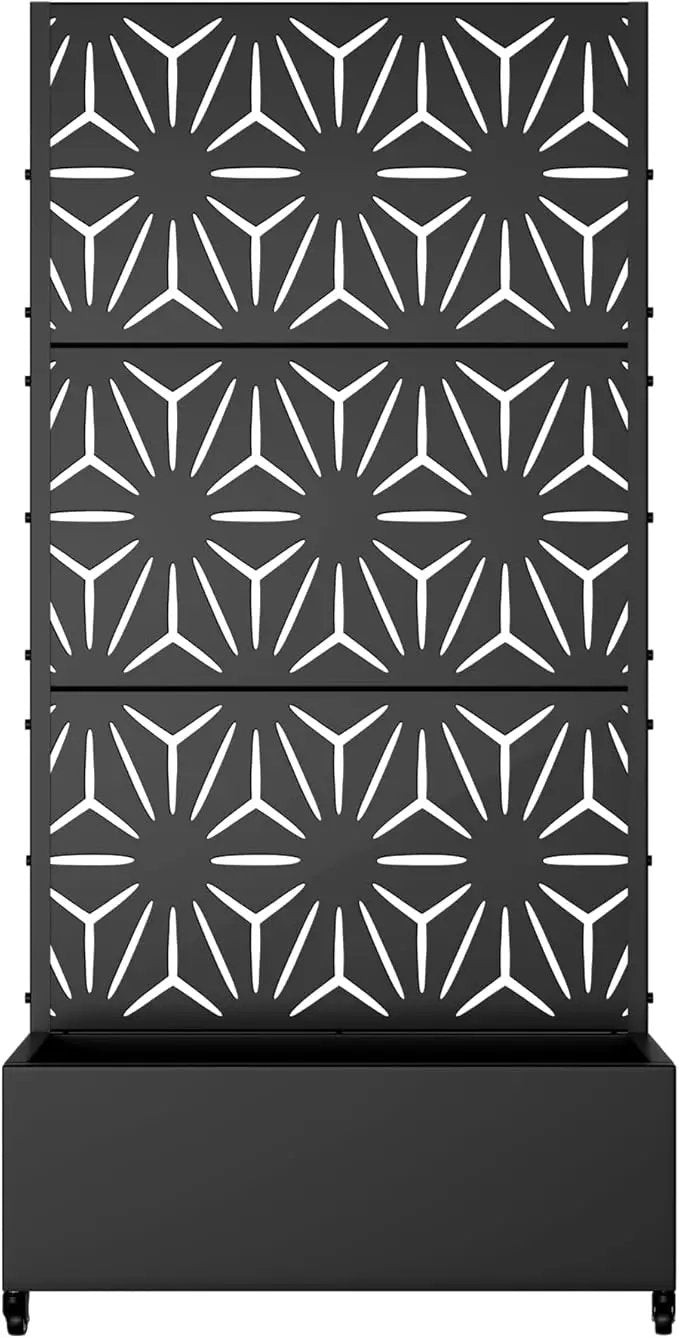 Casaphoria Metal Raised Garden Bed with Trellis and Wheels, 72"x35"x16" Planter Box for Climbing Plants, Vegetables & Vines, Features Drainage Holes and Privacy Screen (Black-Star) by GreenHaven Gardens