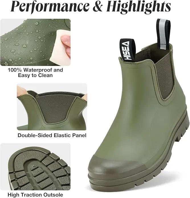 HISEA Women's Short Rain Boots Waterproof Garden Shoes Rubber Chelsea Boots Anti-Slipping Rainboots for Ladies with Comfort Insole Lightweight Stylish Ankle Rain Shoes Outdoor Work Booties by GreenHaven Gardens
