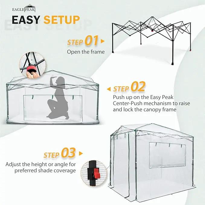 EAGLE PEAK 8x6 Portable Walk-in Greenhouse, Pop-up Indoor Outdoor Garden Green House, Zippered Doors and Windows, PE Cover, White by GreenHaven Gardens