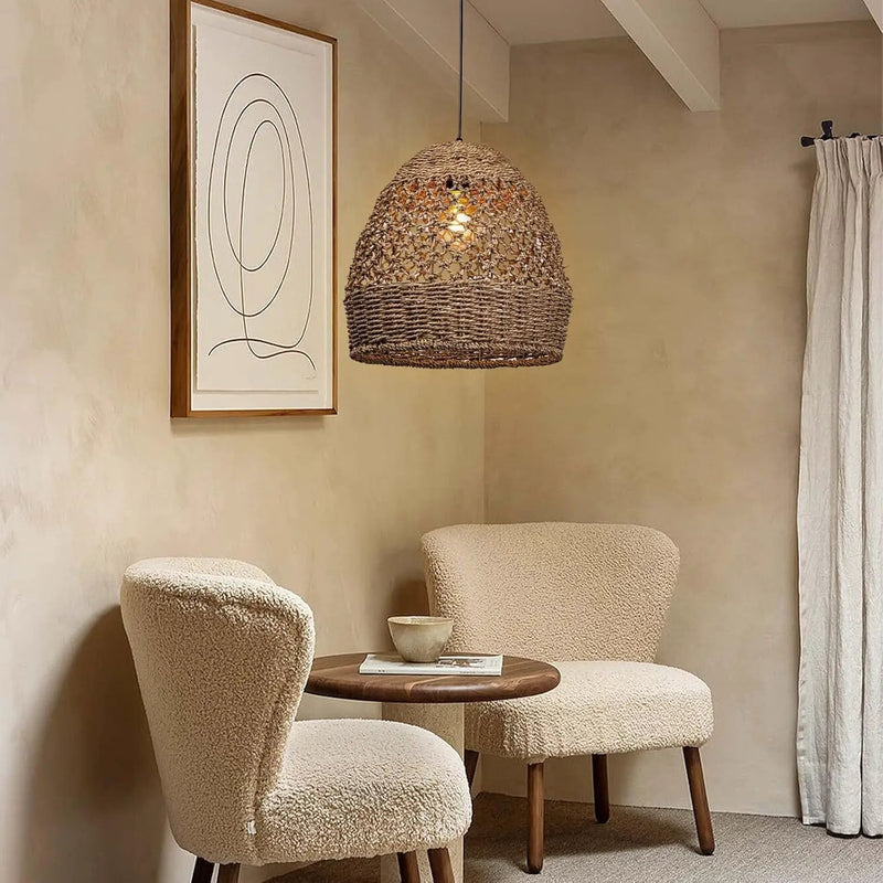 Arturesthome Woven Pendant Light, Modern Boho Hanging Lamp with Handwoven Rattan Shade, Farmhouse Coastal Pendant Light Fixtures for Kitchen Island, Dining Room, Bar, Foyer Hallway D 13.7in by GreenHaven Gardens