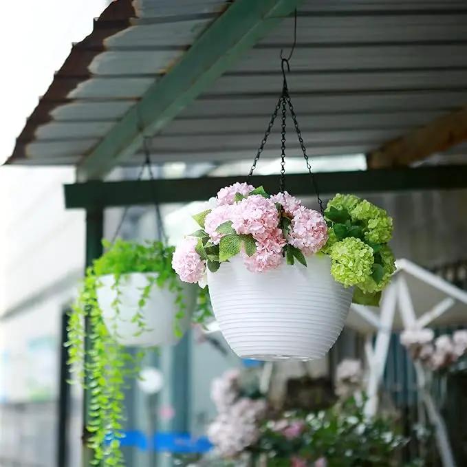 summer flower 2 Pack Self Watering Hanging Planters 9.9 Inch Hanging Baskets Plant Pots for Indoor Outdoor Hanging Plant Holder for Garden Porch Ceiling -White, Plant Not Included by GreenHaven Gardens