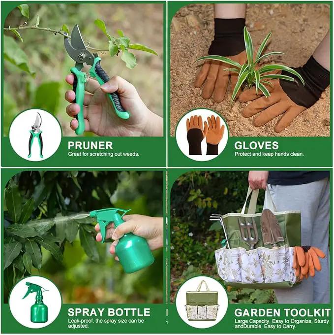 9-Piece Premium Gardening Tool Set for Women - Heavy Duty Stainless Steel Rust-Proof Tools with Fashion Storage Tote | Perfect Gardening Gifts for Mom, Mother's Day, Birthday & Outdoor (Green) by GreenHaven Gardens