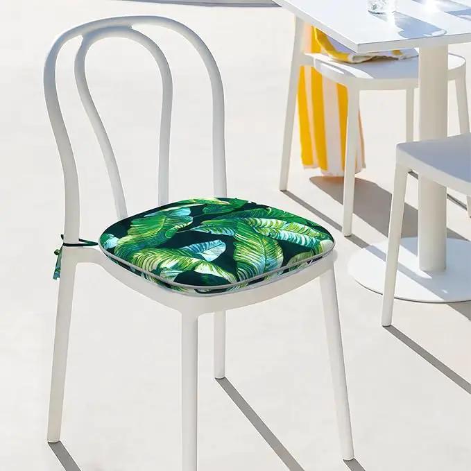 Indoor/Outdoor Chair Cushions 16x17 Inch, Patio Chair Cushions with Ties, All Weather Seat Cushions for Patio Furniture Home Garden Chair Use, Set of 4, Hanalei Lagoon by GreenHaven Gardens